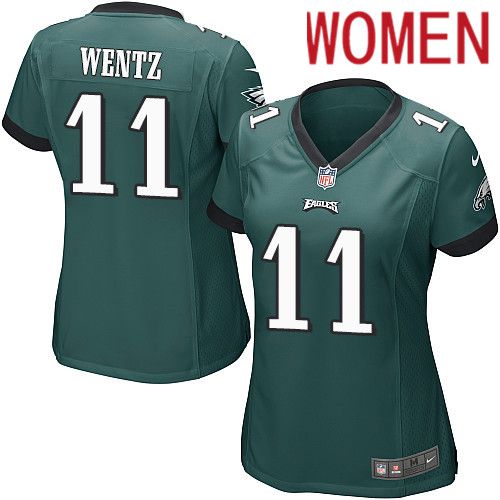 Women Philadelphia Eagles #11 Carson Wentz Nike Midnight Green Game NFL Jersey